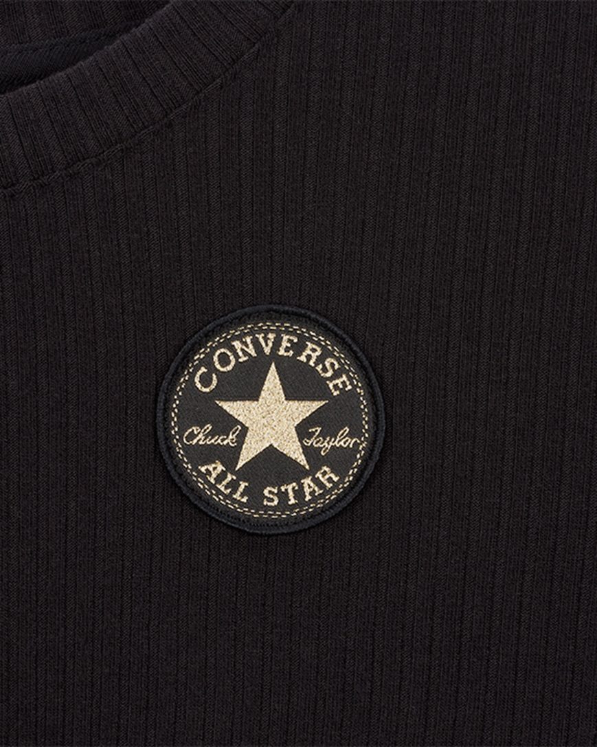 Dívčí T-Shirts Converse Long Sleeve Žebrovaný Twist Front Top Černé | CZ WP31Y47